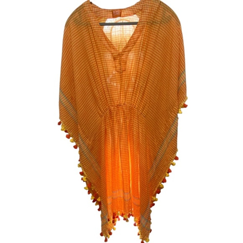 Boho Gypsy women’s orange plaid cotton caftan coverup
